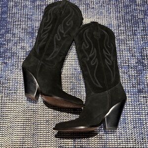 Elegant Black Suede Heeled Boots